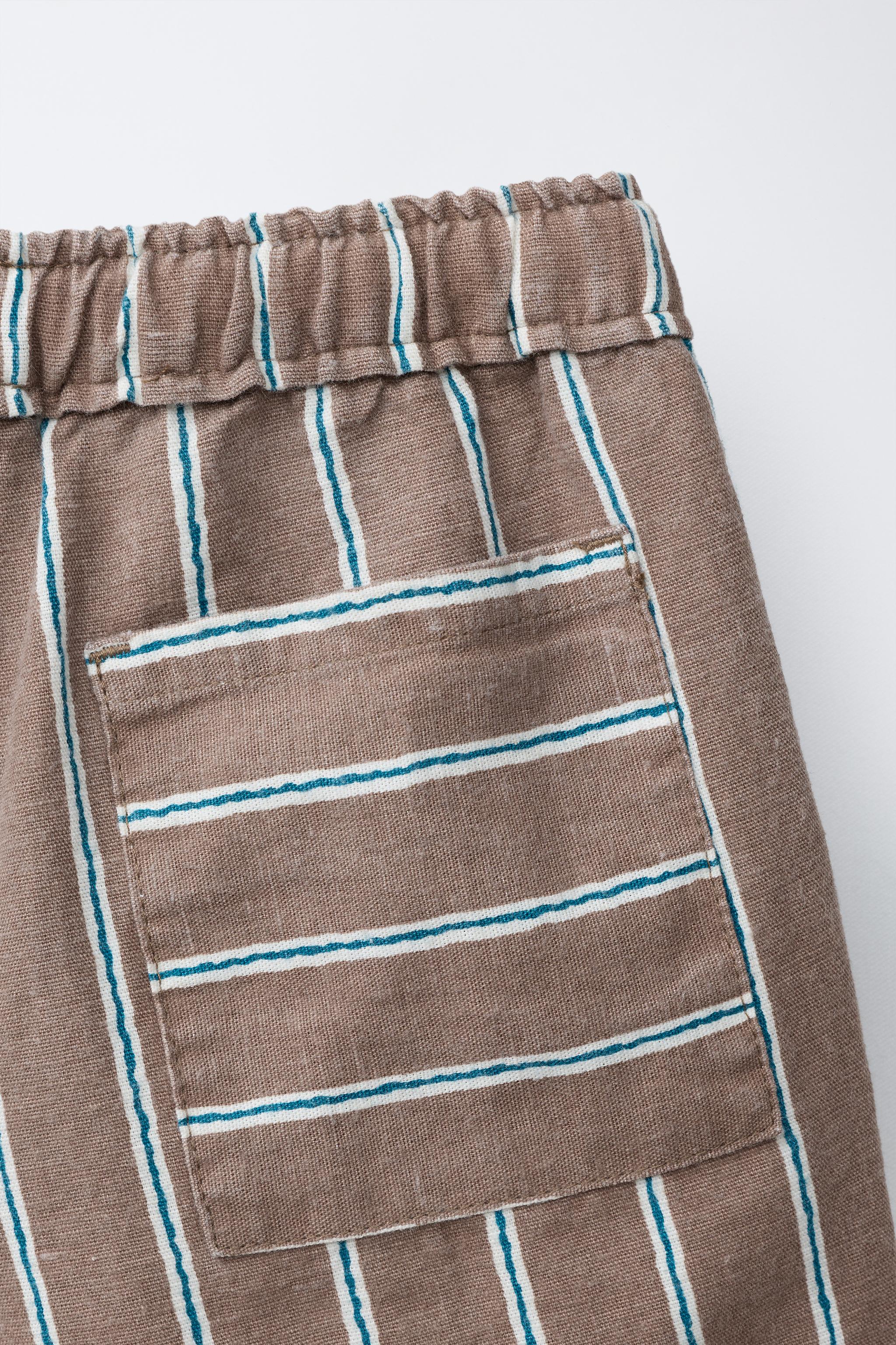 STRIPED COTTON AND LINEN SHORTS